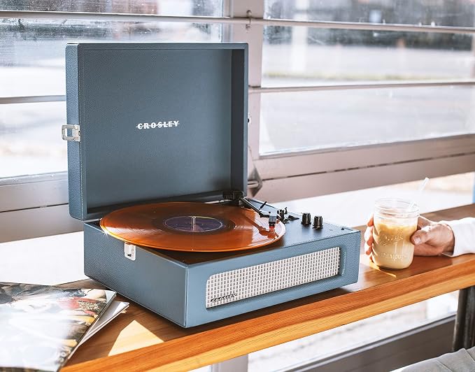 Crosley CR8017B-WB Voyager Vintage Portable Vinyl Record Player Turntable with Bluetooth in/Out and Built-in Speakers, Washed Blue
