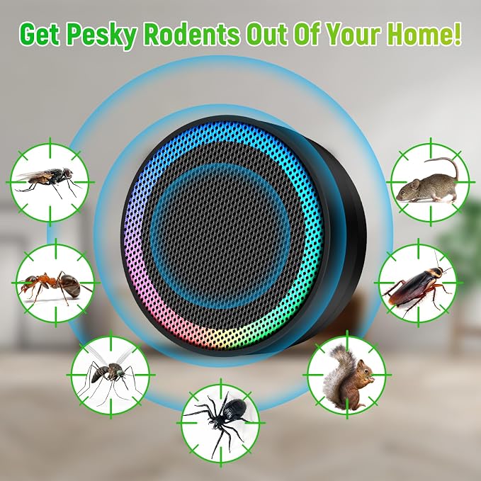 Ultrasonic Pest Control Repellent, Insect Indoor Repellent Plug in, Mini Pest Control Device for House, Ultrasonic Repellent for Mouse, Rodent, Roach, Mice, Mosquito, Spider, Black-2 Pack