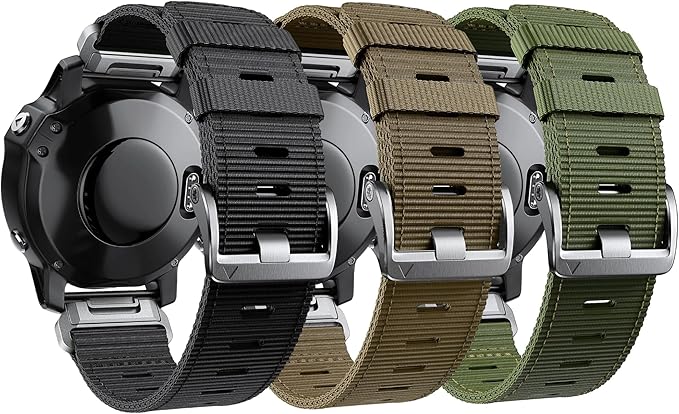 Adjustable 22mm Nylon Bands for Garmin epix pro 47mm, Fenix 8/7/6/5 (47mm) Band - Quickfit 22 Watch Band for EPIX 2 47MM & Forerunner 955/965 - Nylon Watch Band for GARMIN (Black+Khaki+Green (Silver Buckle), 22mm)