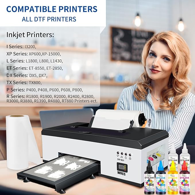 DTF Ink 1000mlx6 for I3200 XP600 R1390 L1800, ET-8550, ET-2850, XP-15000, R2400, L800, 1430, P400, P800, R2000, Heat Transfer Ink Conversion Kit Refill for All DTF Printers, for DTF Film