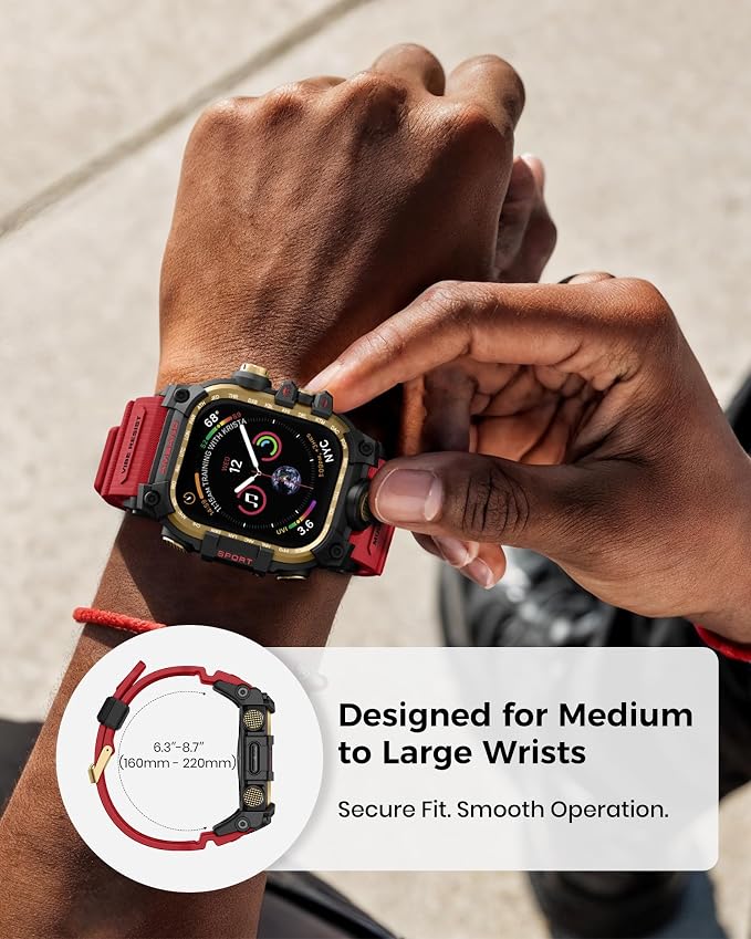 amBand Rugged Case with Band for Apple Watch 44mm, Compatible with iWatch Series SE 3/SE 2nd Generation/SE/6/5/4, Military Grade Shockproof Bumper Cover, Tactical Band for Men, Red