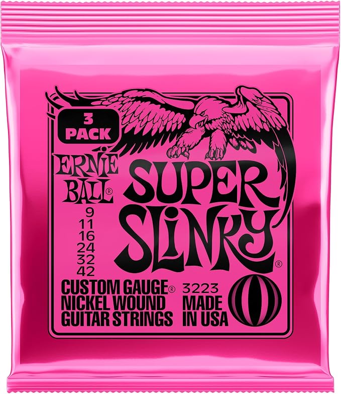 Ernie Ball Super Slinky Nickel Wound Electric Guitar Strings 3-pack, 9-42 Gauge (P03223)