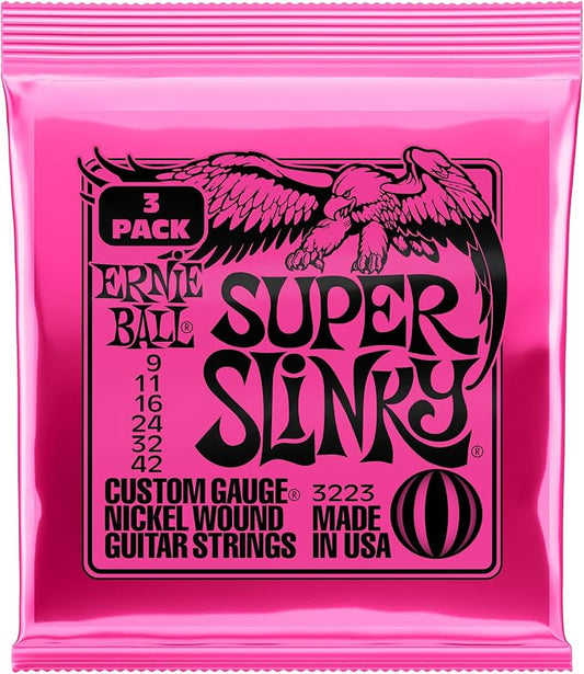 Ernie Ball Super Slinky Nickel Wound Electric Guitar Strings 3-pack, 9-42 Gauge (P03223)