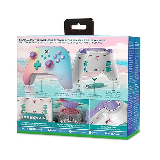 PowerA Advantage Wireless Controller for Xbox Series X|S - Beach Vibes, Officially Licensed, Hall Effects to prevent stick drift, Bluetooth Compatible, 1000Hz Polling Rate, Cloud Gaming Controller