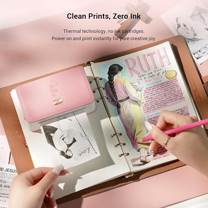 Pink Bible Sticker Mini Portable Printer FP31, Bible Study Journal Supplies, Bible Tab, for Women, Men, Kids, Christian, Compatible with 2" & 3" Thermal Paper, with 4 Rolls