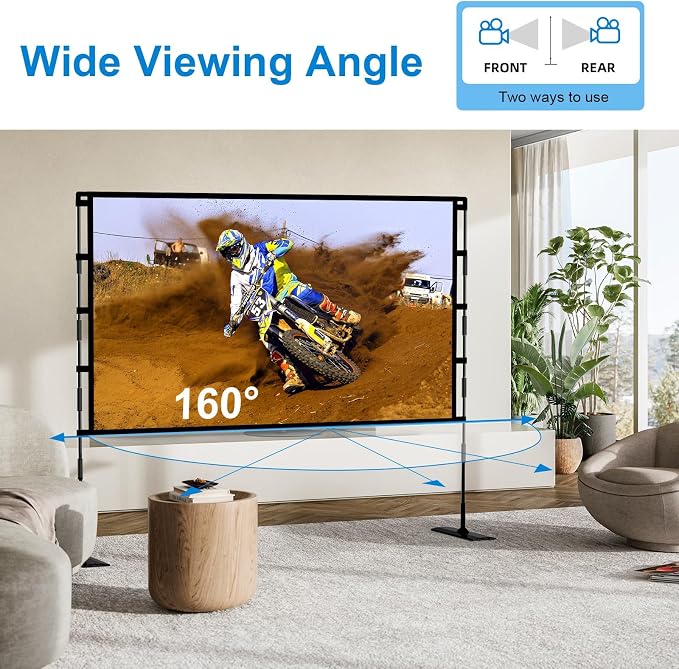 TOWOND Projector Screen and Stand, 100 inch Outdoor Projector Screen Indoor, Portable Movie Screen 16:9 4K Front Rear Projection Screen with Carry Bag Wrinkle-Free Design for Home Backyard Theater