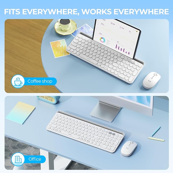 seenda Bluetooth Keyboard and Mouse for iPad, CTU-301 Wireless Multi-Device Connection Bluetooth+2.4G Keyboard Mouse Combo with Tablet Holder for iPad/MacBook/Windows, iOS/Android/Phone, White