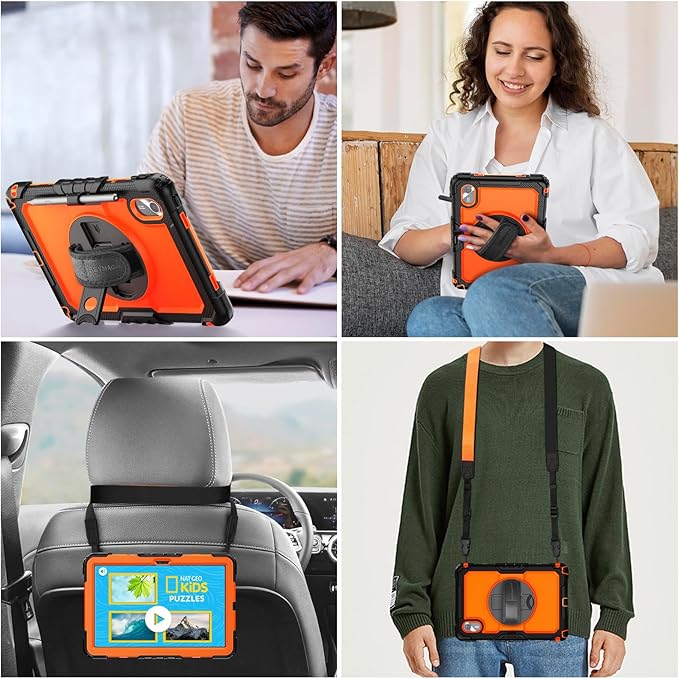 SEYMAC stock Tablet Case for Lenovo Idea Tab 11'' / M11 (TB336FU/TB330FU) 11 inch Drop-Proof Protection Cover with 360° Rotate Stand & Strap [Pen Holder] & Screen Protector 2025/2024, Orange+Black