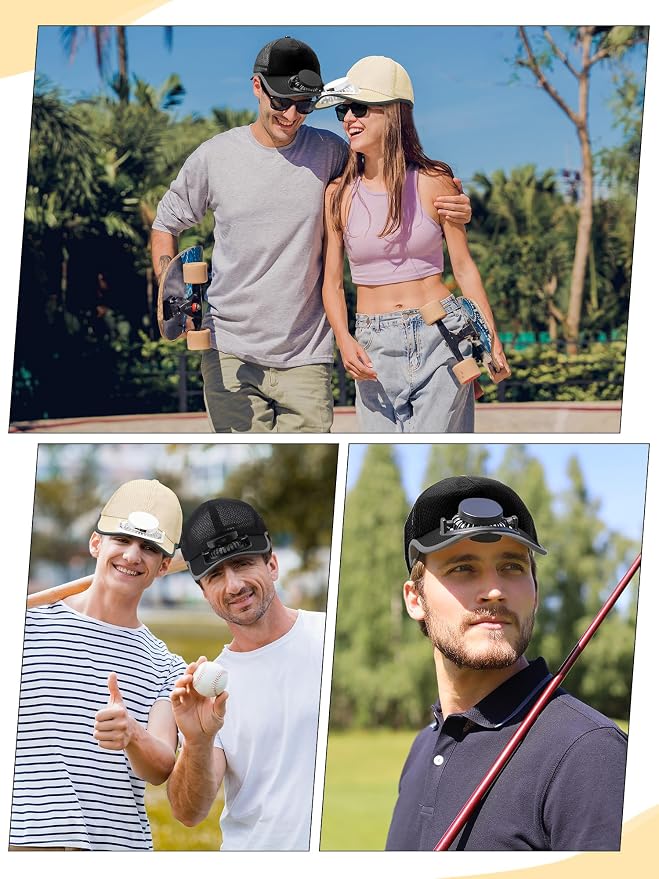 Yaomiao 2 Pcs Solar Baseball Cap with Fan Unisex Sun Protection USB Charging Fan Mesh Hat for Summer Outdoor