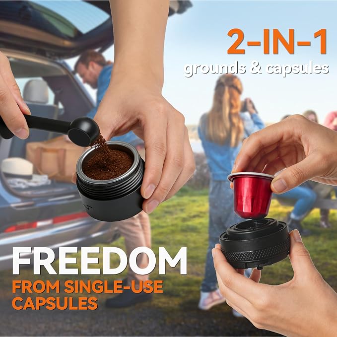 Portable Coffee Maker Electric Espresso Machine, 20 Bar Coffee Espresso Maker for Travel Self-Heating, Battery Powered with USB-C, 7800mAh, 2-IN-1 for Ground Coffee & NS Capsule, for Hiking, Office,RV