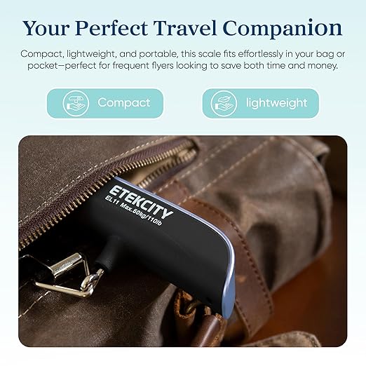 Etekcity Luggage Scale, Travel Essentials, Digital Suitcase Weight Scales for Travel Accessories, Hanging Baggage Scale with Temperature Sensor, Rubber Paint, 110 Pounds, Battery Included, Blue
