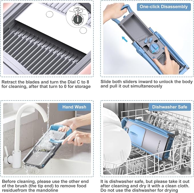 [All in 1] Upgraded Version Safe Mandoline Slicer for Kitchen, Adjustable Thickness. Veggie Slicer, Rapid Prep Mandoline, Detachable Blade, Cleaning Brush (Blue)