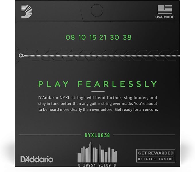 D'Addario Electric Guitar Strings, NYXL Nickel Plated, NYXL0838, Extra Super Light Gauge 08-38, 6-String Set, Pack of 1