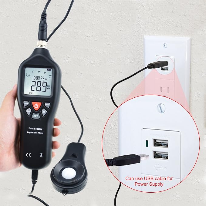 Gain Express Digital Light Meter Lux Meter Measurement Range Detachable Sensor 0 to 200,000 Lux Min/Max/Avg Functions (with Data Record Function) + CD Software w/USB Power Cable