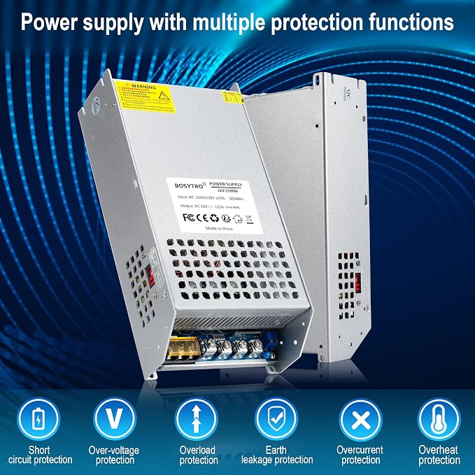 12V 125A 1500W DC Switching Power Supply Adapter PSU AC 110V / 220V-DC 12V Transformer Adapter, for 3D Printer,CCTV Camera Security System, Computer Project of Industrial Power Supplies