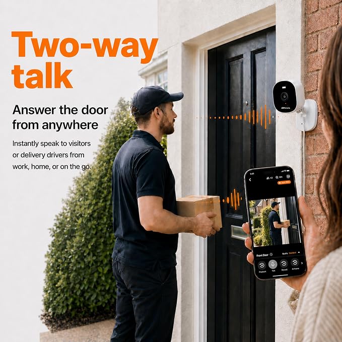 AlfredCam Plus 2 Smart Home Security Camera 2.5K, WiFi 2.4 & 5GHz, Indoor/Outdoor, IP65 Waterproof, LED Spotlight, Two-Way Audio, Color Night Vision, Baby/Pet Cam, App Powered (100M+ downloads)