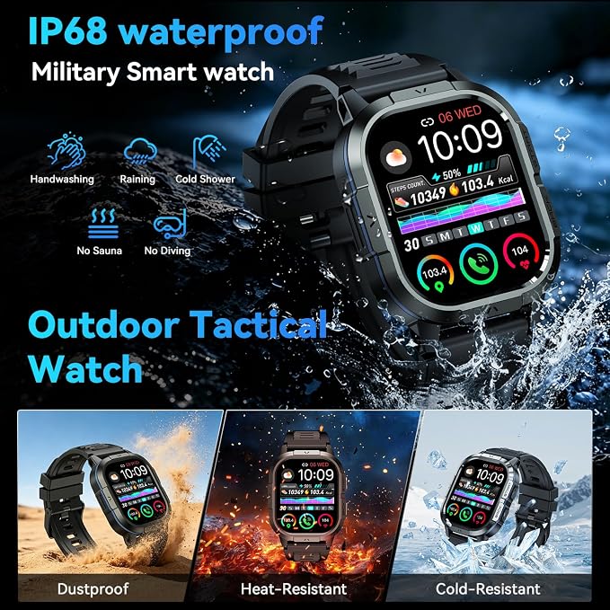 Smart Watch for Men Fitness Tracker: Waterproof Military Digital Mens Watches Make Answer Call Smartwatch Android Phone iPhone Samsung Compatible Step Pedometer Running Sleep SpO2 Heart Rate Monitor