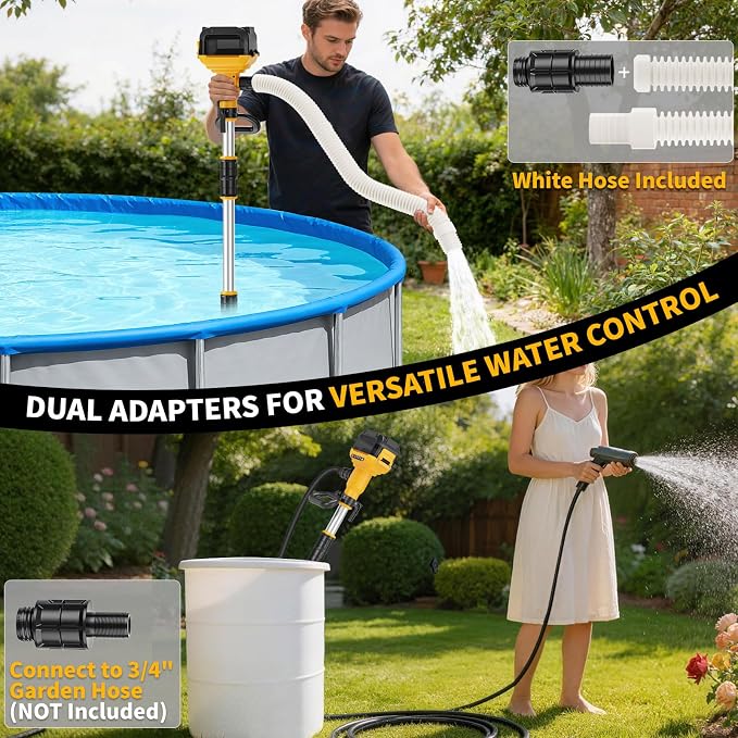 Stick Water Transfer Pump Compatible For Dewalt 20V Battery(NO Battery), 800GPH Portable Cordless Water Transfer Pump With Detachable Rod&37" Hose For Pond Garden Fountain Boat Livestock Tanks