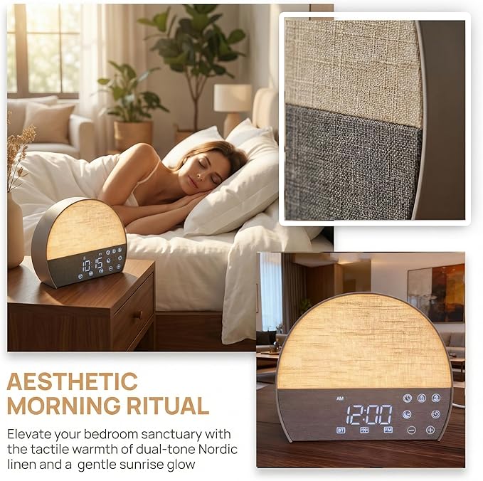 Sunrise Alarm Clock, 30 Soothing Sounds, FM Radio & Bluetooth | Zero Blue-Light Display, Flame-Retardant Build, No App Needed, Gift-Ready Box, Dual Alarms, Touch Panel