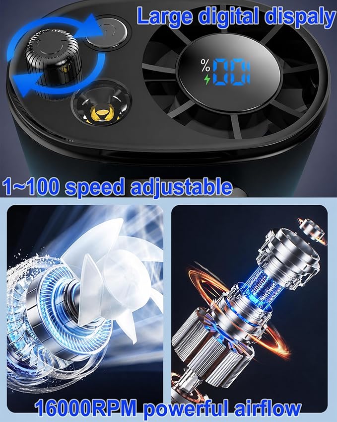 portable waist fan clip on with flashlight black and blue