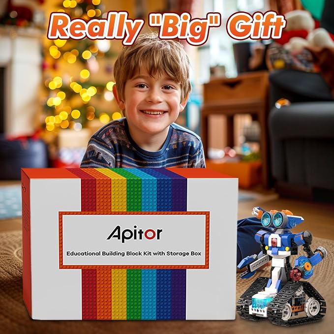 Apitor Robot J Creative Building Kit With Storage Box, 6-in-1 Programmable App Remote Control Tank STEM Learning Toy, Educational Coding Gifts for 7-12 Years Old Kids