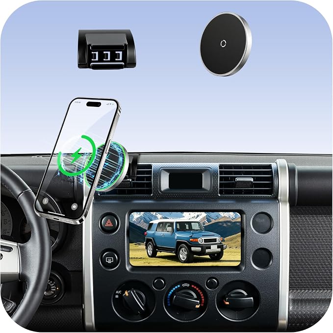 Car Phone Holder Mount for Toyota FJ Cruiser (2007-2013 2014), Magnetic Phone Holder, Magsafe Car Mount Charger, Dashboard Phone Holder, 15W Wireless Fast Charging for iPhone, Samsung & Google