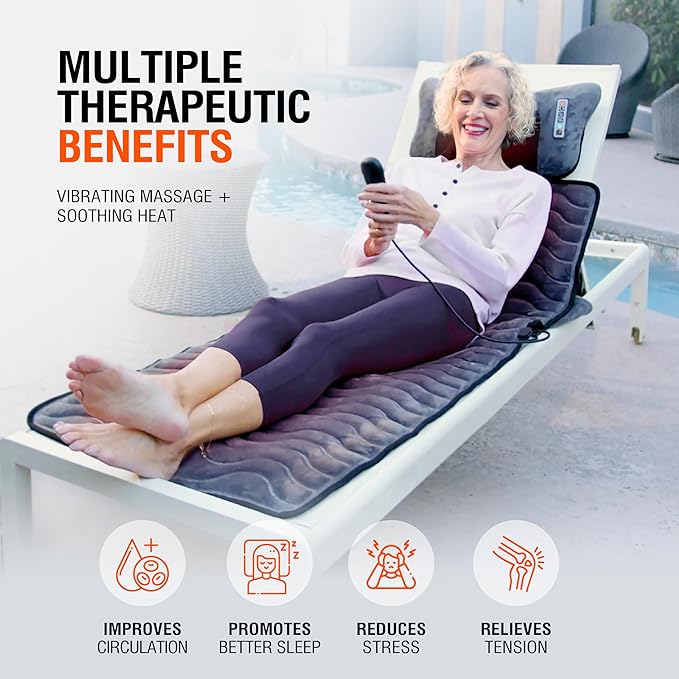 Powermat Full Body Massage Mat with Heat - Shiatsu Back Massager Pad for Bed, Chair & Recliner - Electric Vibrating Heating Pad - Whole Body Massager Mat for Pain Relief - Massage Mattress by Powerfit