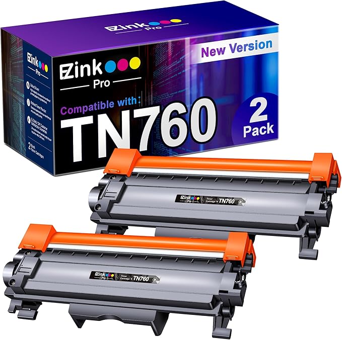 E-Z Ink Pro TN-760 TN760 Toner for Brother Printer Replacement for Brother TN760 TN730 TN-730 to Use with HL-L2350DW HL-L2395DW HL-L2390DW HL-L2370DW MFC-L2750DW Printer(2 Black, New Version)