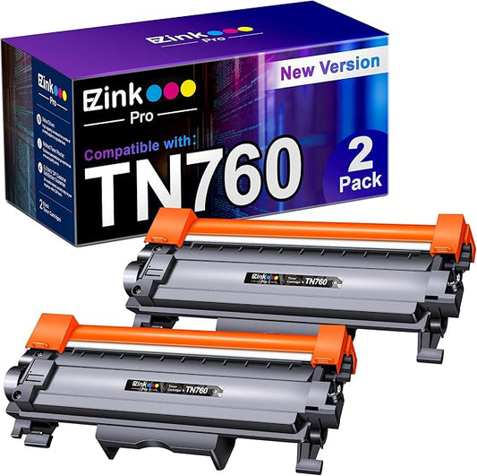 E-Z Ink Pro TN-760 TN760 Toner for Brother Printer Replacement for Brother TN760 TN730 TN-730 to Use with HL-L2350DW HL-L2395DW HL-L2390DW HL-L2370DW MFC-L2750DW Printer(2 Black, New Version)