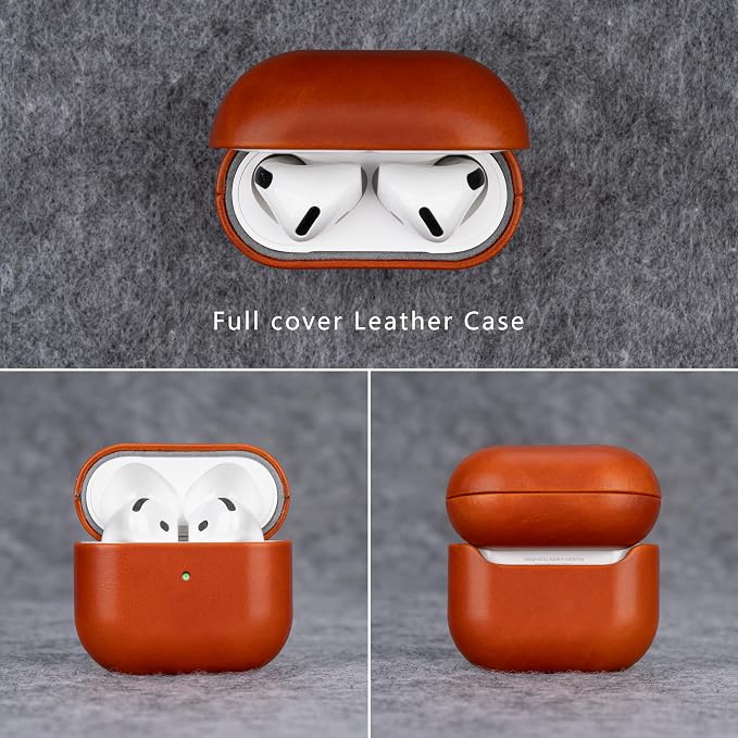 Maogoam Leather Case Compatible with AirPods 4, Premium Crystal Oil Wax Leather Case Cover for Apple Airpods 4th Generation(2024), Handcrafted, Fashional Elegant Style, Orange