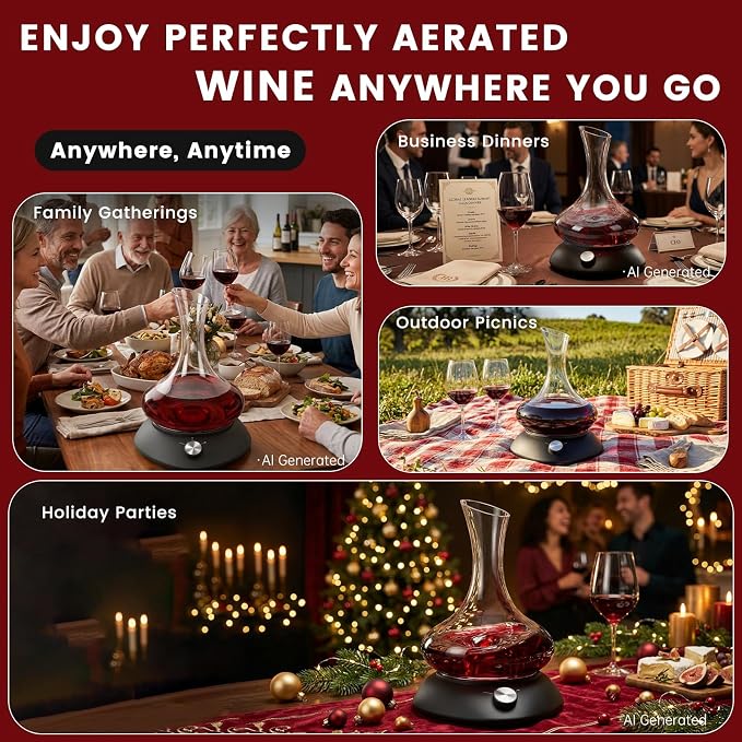 5-in-1 Automatic Electric Wine Decanter Set ，Black Rotation Aerator Base with Glass Carafe, Electric Wine Opener with Foil Cutter, Wine Gifts & Accessories for Wine Lovers and Women