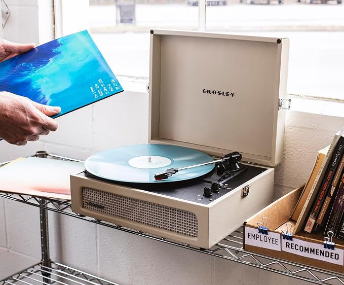 Crosley CR8017B-DU Voyager Vintage Portable Vinyl Record Player Turntable with Bluetooth in/Out and Built-in Speakers, Dune