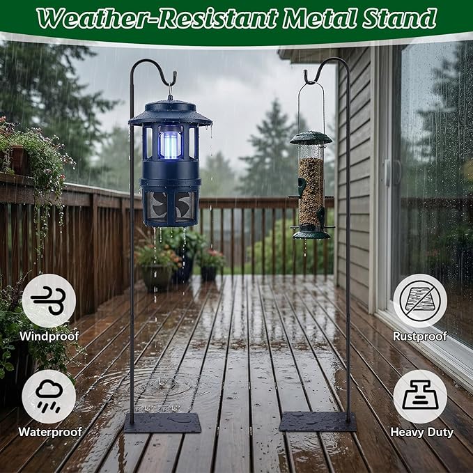 1 Pack Outdoor Bug Zapper Stand, 58 Inch Adjustable Heavy Duty Shepherd's Hook for Mosquito Repellent Lamp, Bird Feeders, Wind Resistant, Easy to Install, Suitable for Patio/Garden/Yard
