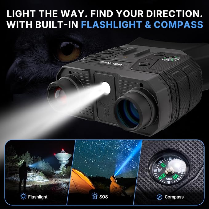WOSPORTS 4K Night Vision Goggles with 48MP Photo, 3280ft Full Color Vision, 1300ft IR Distance, 3" HD Screen, 10X Optical Zoom, 5000mAh Battery, Binoculars for Wildlife Observation, Gifts for Men