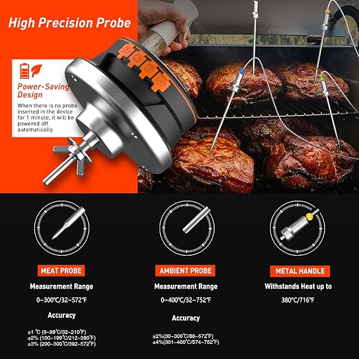 Digital Smoker Thermometer-Wireless Digital Grill Thermometer for Outside Grill-Big Green Egg Thermometer-with 2 Probes