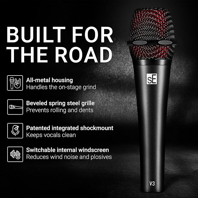 SE ELECTRONICS V3 Dynamic Microphone for Singing, Speech, Instruments & Studio Recording - XLR Handheld Vocal Microphone with Cardioid Polar Pattern for Reduced Stage Bleed - Rugged All-Metal Housing