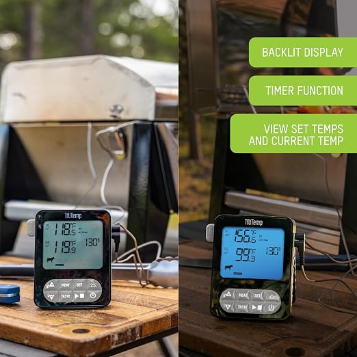 Taylor TruTemp Dual Probe Wired Programmable Meat & Food Thermometer, Digital, Monitor Two Dishes, Baking, Grilling, Roasting, User-Friendly, Backlit, Gray