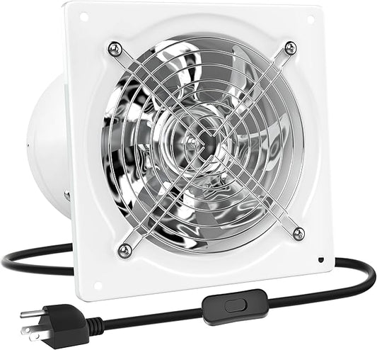 HG Power 8 Inch Exhaust Fan, Kitchen Exhaust Fan With Switch 576CFM Wall Mounted, Extractor Ventilation Fan For Attic, Greenhouse, Basement, Shed, White