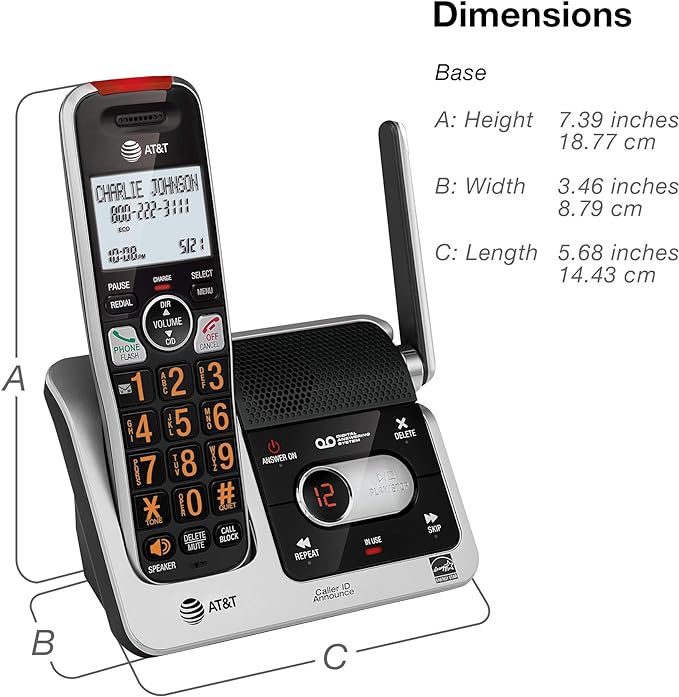 AT&T BL102-5 DECT 6.0 5-Handset Cordless Phone for Home with Answering Machine, Call Blocking, Caller ID Announcer, Audio Assist, Intercom, and Unsurpassed Range, Silver/Black