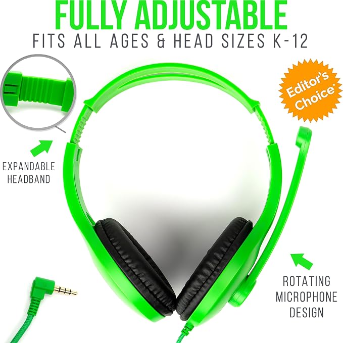 Barks Classroom Headphones with Microphone Bulk 10 Pack (Colors, 3.5mm) | Durable Everyday Student Use, Colorful Class Sets, Headsets with Mics, Adjustable Fit, Clear Voice, Easy Clean, K-12 Testing