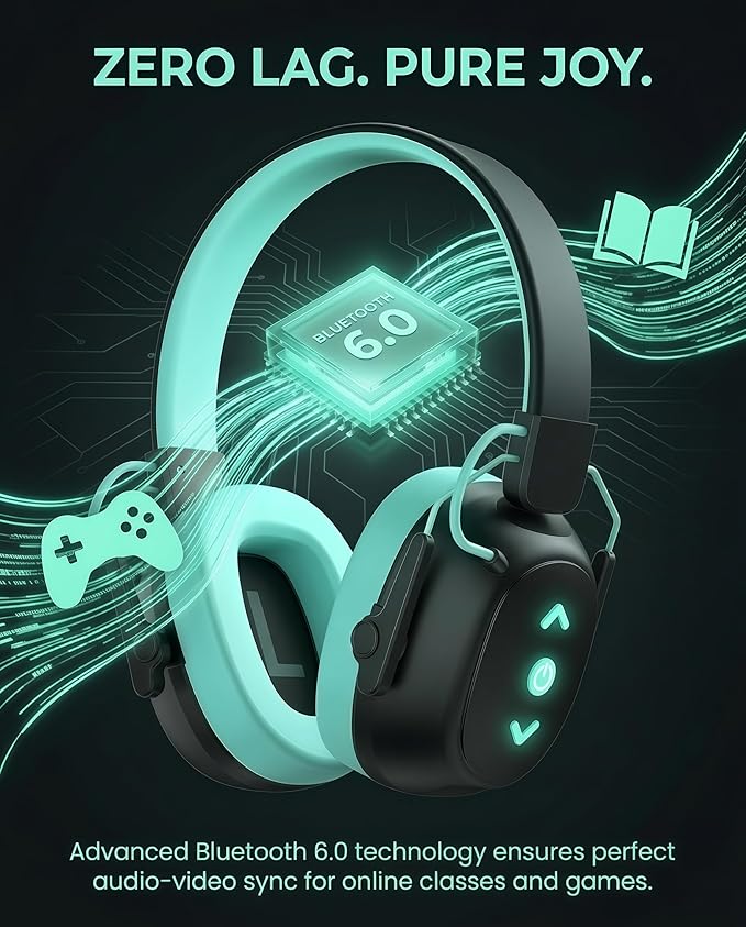 Kids Bluetooth 6.0 Safety Earmuff for Kids, 29dB SNR Noise Cancelling Headphones with 94dB Lock Noise Reduction, 80H Playtime, Hearing Protection for Autism, Travel, Monster Jam, Black