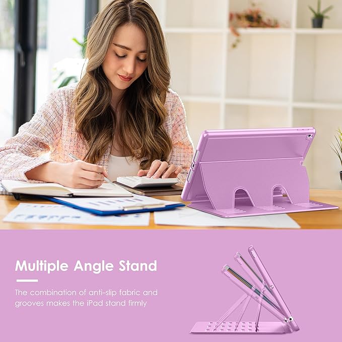VIKESI Case for iPad 9th / 8th / 7th Generation 10.2 inch (2021/2020/2019 Released),Multiple Angles Magnetic Stand Cover,Shockproof Back,Pencil Holder,and Auto Sleep/Wake,Purple