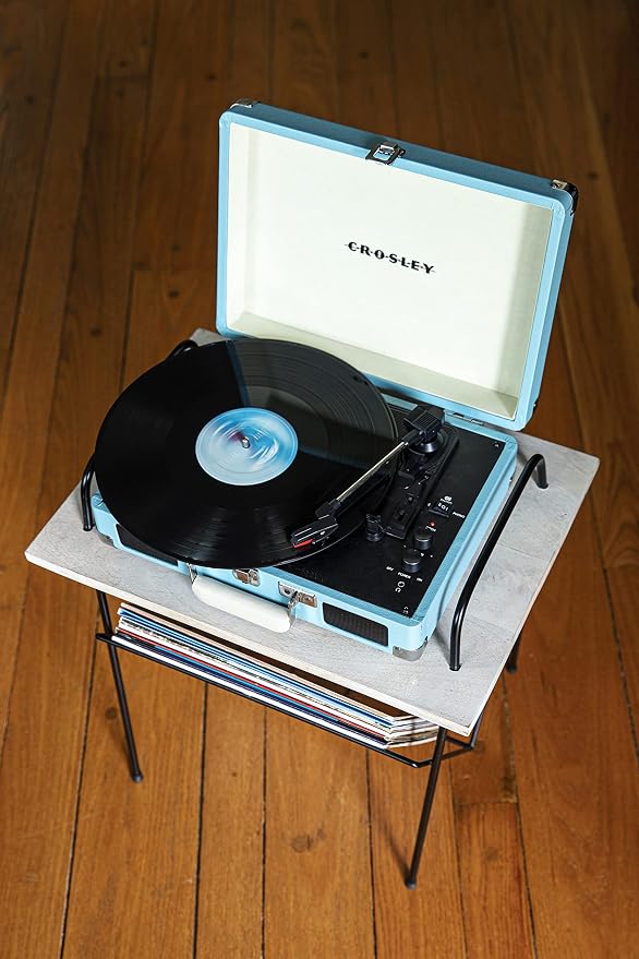 Crosley CR8005F-TU Cruiser Plus Vintage 3-Speed Bluetooth in/Out Suitcase Vinyl Record Player Turntable, Turquoise/White