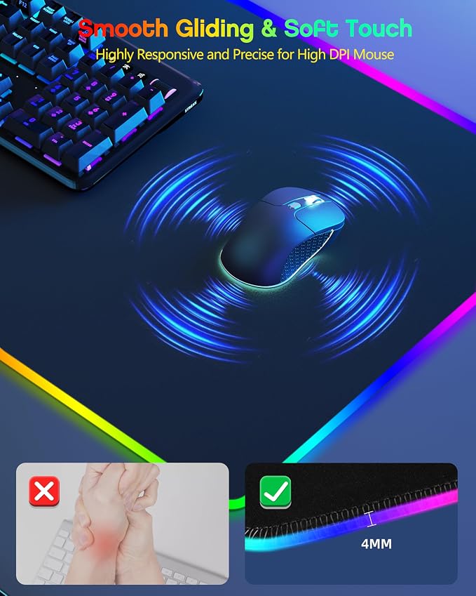RGB Gaming Mouse Pad with Wireless Charging & Phone Stand, 31.5"x15.8" Large, 24 Light Effects, Non-Slip Base, Waterproof Ultra-Smooth Surface, with Adatper, No Adatper