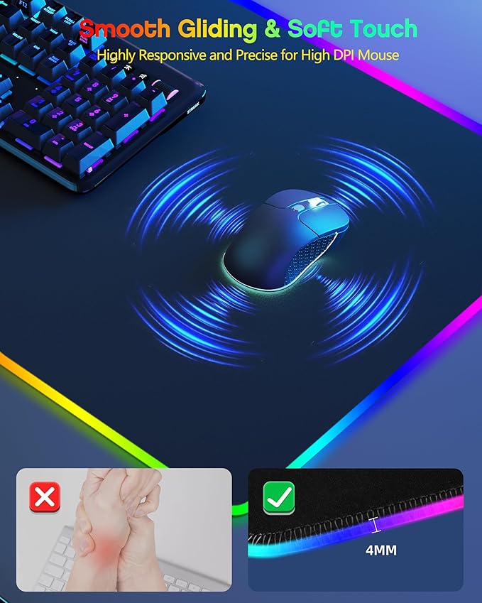 RGB Gaming Mouse Pad with Wireless Charging & Phone Stand, 31.5"x15.8" Large, 24 Light Effects, Non-Slip Base, Waterproof Ultra-Smooth Surface, with Adatper
