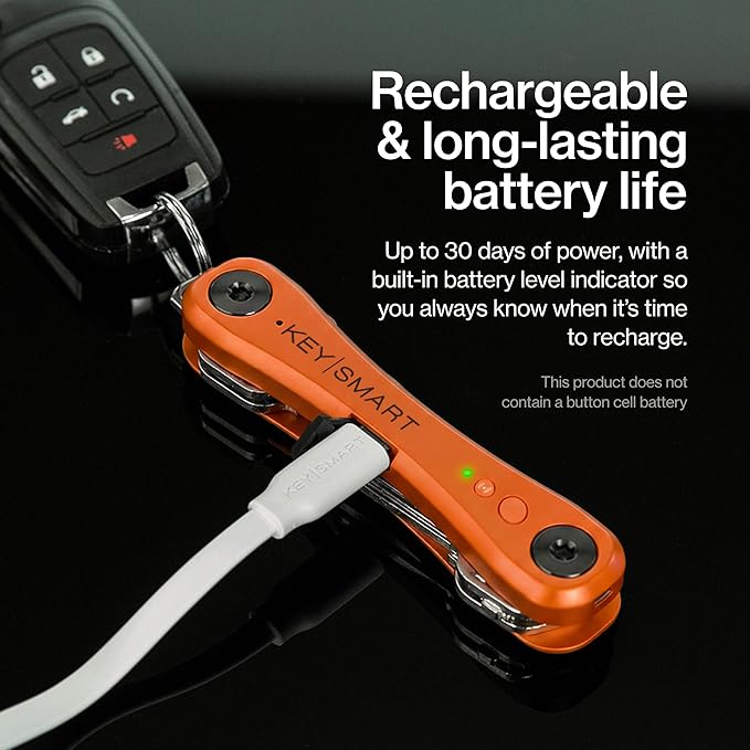KeySmart iPro - Key Finder Locator with Sound, Keychain Key Holder, Apple Find My App Compatible, Key Organizer, Compact Clutter-Free Key Chain Tracker, Rechargeable Battery (Up to 14 Keys, Orange)