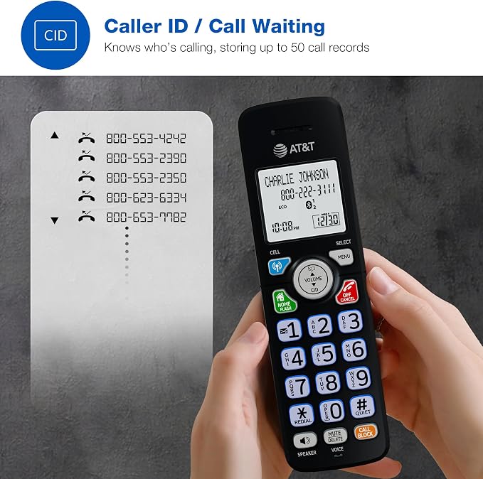 AT&T DECT 6.0 Cordless Phone, 2-Handset – Smart Call Blocker, Bluetooth Connect to Cell, Caller ID Announce, Answering Machine | DL72279
