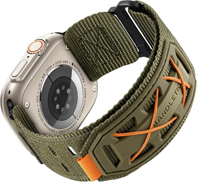 Bandletic Compatible with Apple Watch Ultra 2 Band for Men, Wide Tactical Military Nylon Rugged Sport Solo Loop for iWatch 49mm(Ultra 3/2/1),46mm(11/10),45mm(9/8/7),44mm(SE3/SE2/SE/6/5/4),42mm(3/2/1)