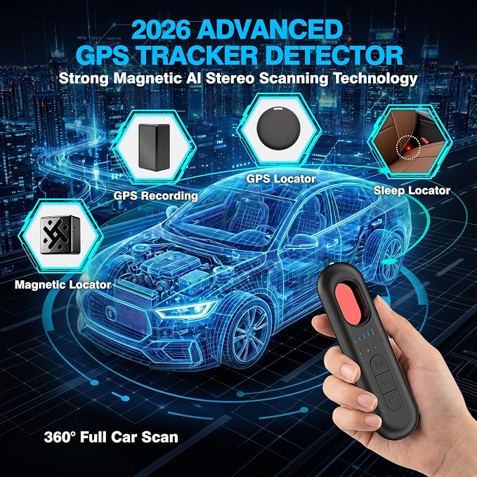 AI Hidden Camera Detector 2026 Upgraded, Anti-Spy Bug Detector, GPS Tracker & Listening Device Detector, RF Signal Scanner for Hotel, Airbnb, Office, Home, Car, Bathroom, Travel Security