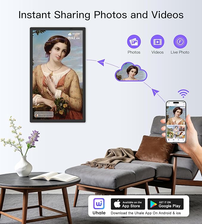 Uhale 21.5 Inch Large Digital Picture Frame WiFi with Remote Control, 1920 x 1080 FHD IPS No Touch Screen Electronic Photo Frames with 64GB, Support SD USB, Share Photos Videos Instantly